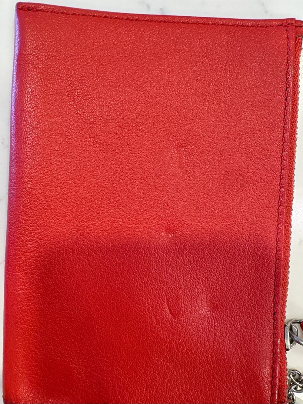 Coach terracotta /red Leather Zip Card Case with Key Ring